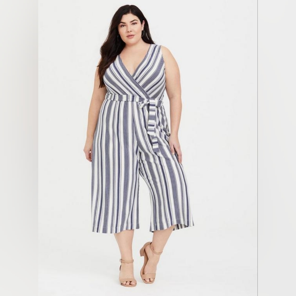 Torrid Striped Wide Leg Wrap Jumpsuit